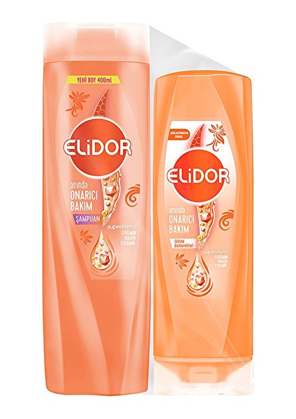 4 Adet Elidor Onarıcı Şampuan 400 ml + Saç Bakım Kremi 200 ml