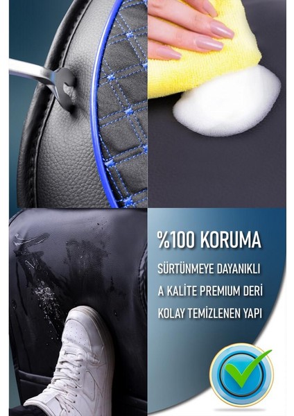 Alfa Romeo 159 Deri Oto Koltuk Kılıfı Ön Arka Set Plus Serisi Siyah Mavi Scr