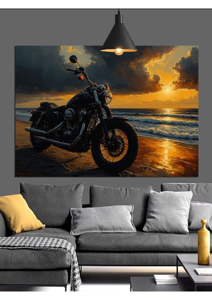 Motorsiklet ve Günbatımı Manzara Dekoratif Kanvas - Mdf Ahşap Tablo modelleri