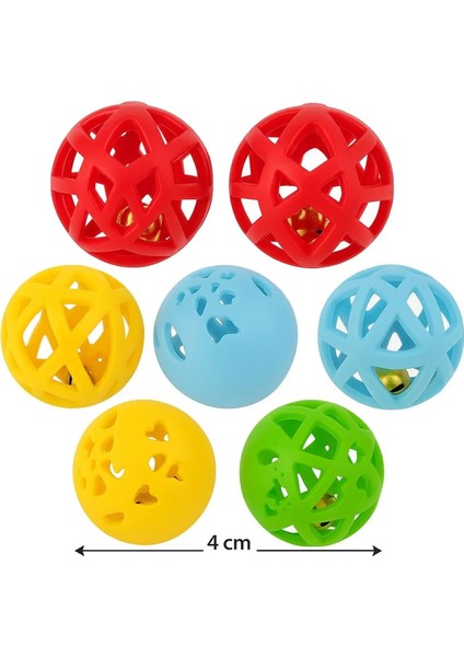 Çıngıraklı Kedi Topu | 4’lü Set | 4 cm Çapında Eğlenceli Kedi Oyuncağı