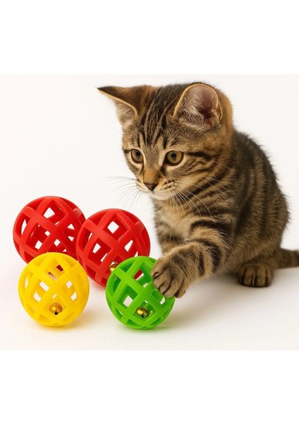 Çıngıraklı Kedi Topu | 4’lü Set | 4 cm Çapında Eğlenceli Kedi Oyuncağı modelleri