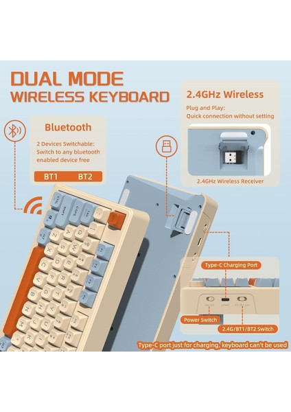 Freewolf M96 2.4g+Bt5.0 Çift Bağlantılı Tft LED Ekranlı Manyetik Switch Reinbow Gaming Oyuncu Klavye modelleri