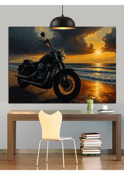 Motorsiklet ve Günbatımı Manzara Dekoratif Kanvas - Mdf Ahşap Tablo indirimleri