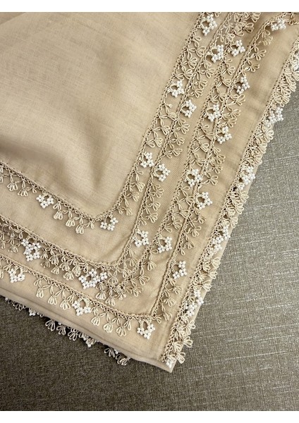 Anne Eli Ile Işlenmiş Tığ Oyalı Yazma Örtü Yerli Üretim 100X100CM