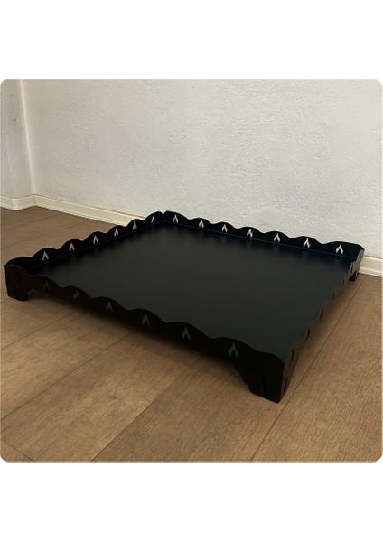 Metal Şömine Soba Altlığı Ayaklı | Siyah Ateş Desenli (100X80CM) fiyatları
