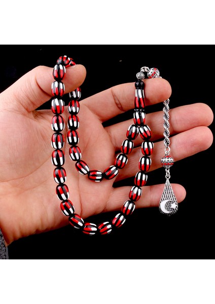 925 Ayar Gümüş Mineli Püsküllü Kırmızı Beyaz Renk Ateş Kehribar Tesbih fırsatları