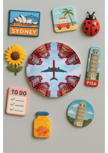 Modern ve Dekoratif Yuvarlak Buzdolabı Magneti Magnet Büyük Boy 10X10 cm - Fly Plane