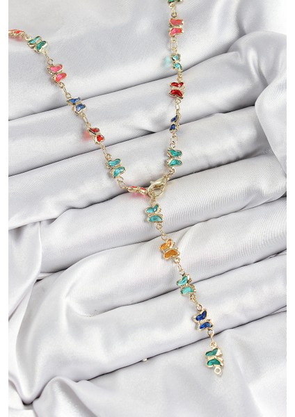 Bfs Pirinç Renkli Zirkon Taşlı Kelebek Model Gold Renk Kadın Y Kolye fiyatları