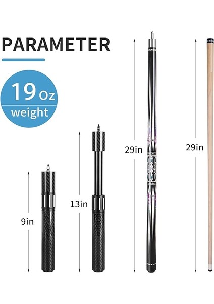 Karbon Fiber Bilardo Istakası Uzantılı, 142 cm Profesyonel Sopa Seti, Aksesuarlar (Siyah Istaka Kılıfı, Eldivenler ve Tebeşirler) fiyatları