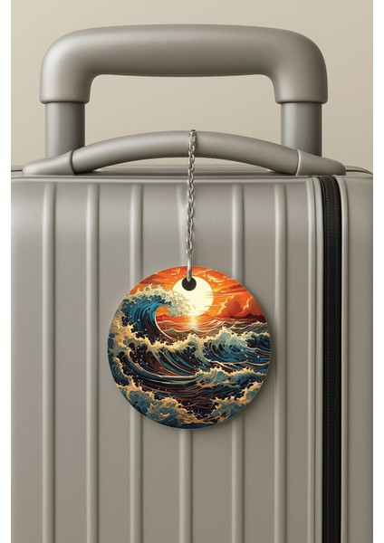 Pleksi Zincirli Bavul Etiketi Seyahat Tatil Için Tasarım Valiz Etiketi Tsunami