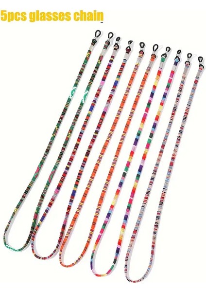 Bohem Desenli 5 Adet Renkli Gözlük Kordonu Seti 70 cm – Gözlük Askı Ipi, Tatil ve Günlük Kullanım Için