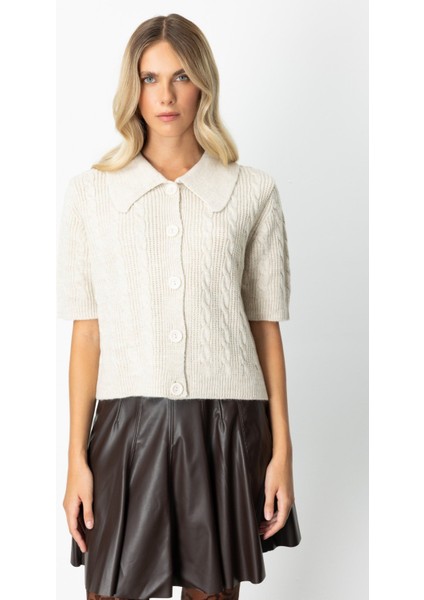 Kadın Kısa Kollu Örme Hırka 65917 Bej