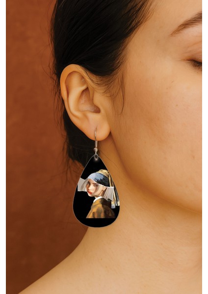 Kadın- Küpe Desenli Stilist Kancalı Baskılı Küpe Damla Şeffaf Ellish