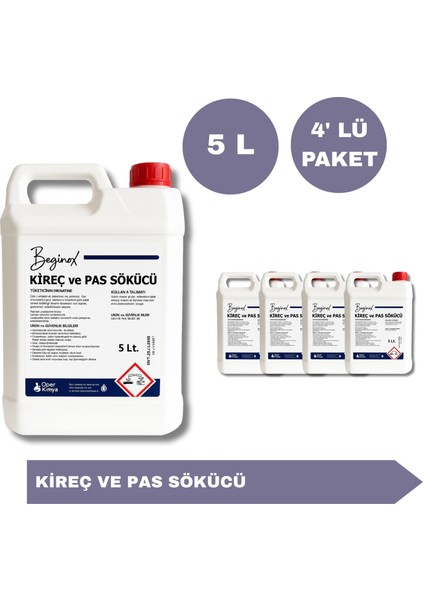Kireç ve Pas Sökücü 5 Litre – Güçlü Formül, Derin Temizlik (4’lü Avantaj Paket)
