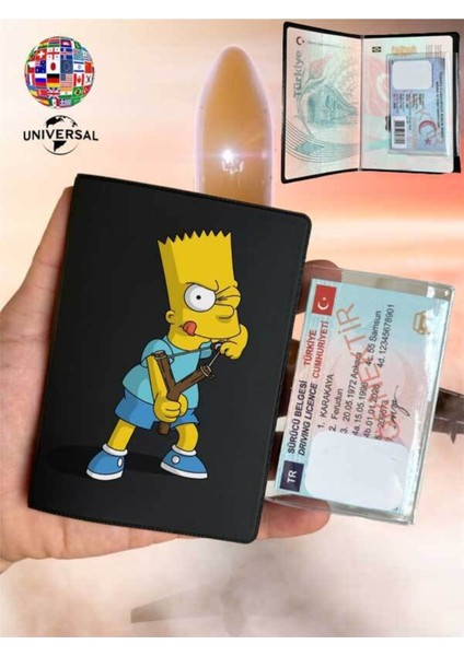 Simpsons Desenli Pürüzsüz Yüzey Deri Pasaport Kılıfı Kabı Tüm Ülke Pasaportlarına Uygun fiyatları
