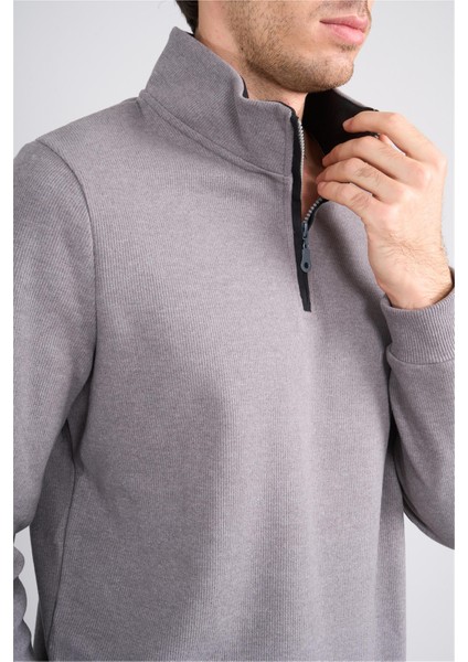 Çetinkaya Mentality 4412 Erkek Fermuarlı Dik Yaka Selanik Sweatshirt Açık Gri modelleri
