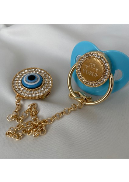 Altın Kaplama Isimli Zirkon Taşlı Silikon Emzik Seti (0-6 Ay) – Damaklı & Kişiye Özel Mavi Nazarlık fırsatları