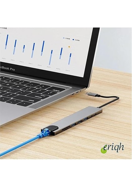 8'li Usb-C Hub Dönüştürücü, MacBook Pro/air Uyumlu, 4K HDMI + 3 USB 3.0 + Type-C Pd + Sd/microsd Kart Okuyucu, Gümüş indirimleri