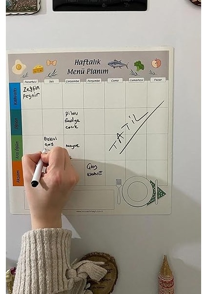 Kağıt Haftalık Menü Planlayıcı Magnet Mıknatıslı Yazı Tahtası Buzdolabı Magneti Pano 30X30 cm + Kalem fiyatları