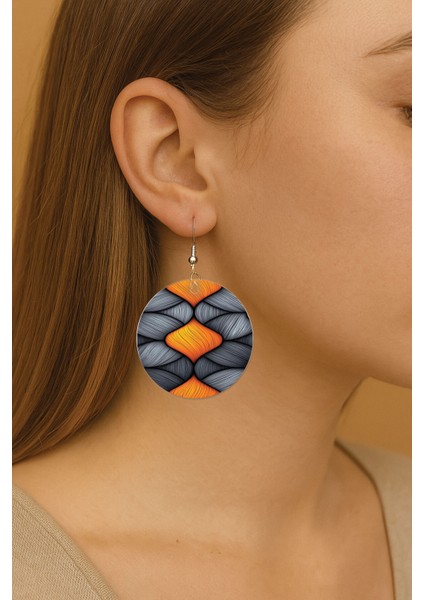 Kadın Küpe Bijuteri Desenli Kancalı Yuvarlak Dokulu Küpe Winona