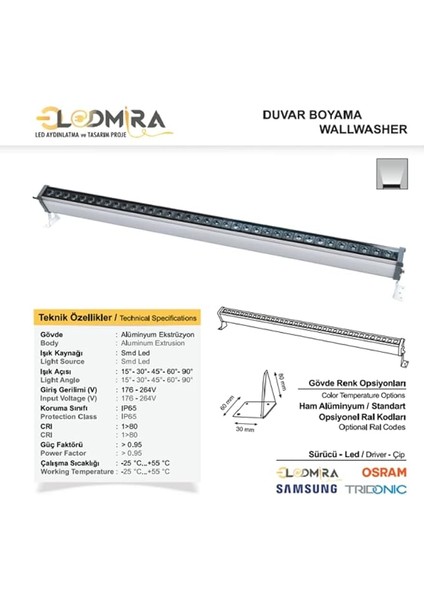 Rengi Wallwasher LED Aydınlatma 10-20-30-35-50-67-100CM Duvar ve Ağaç Boyama (50CM (18W)) modelleri