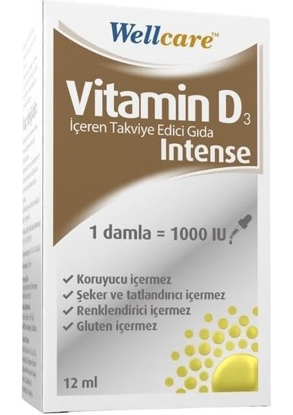 Wellcare Vitamin D3 Intense 1000 Iu 12 ml Damla Aromasız Renkli