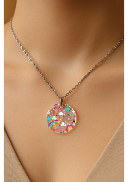 Şeffaf Sert Akrilik Kolye Ucu ve Üzeri Zincirli Desenli Kolye Rain Drops