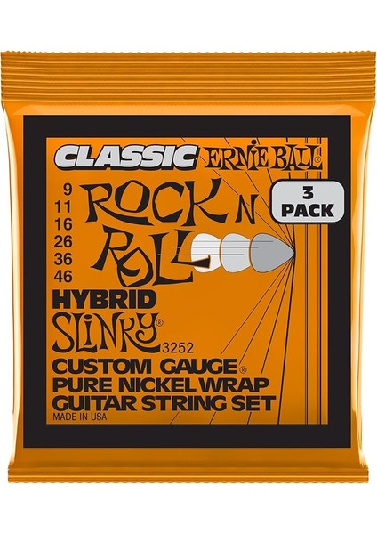 Ball Hybrid Slinky Klasik Rock 'n' Roll Elektro Gitar Telleri, Saf Nikel Yara, 3'lü Ölçü 9-46