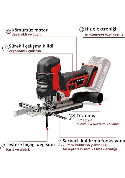 Professional Akülü Dekupaj Testeresi Tp-Jst 18/135 Li Bl Power X-Change (18V, 135 mm Ahşap Kesme Derinliği, 26 mm Kaldırma Yüksekliği, Kömürsüz, T Tipi Tutamak, 3x Testere Bıçağı) modelleri