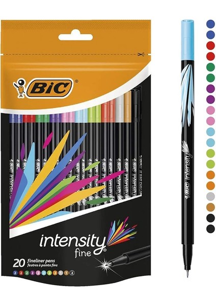 Intensity Fineliner Ince Uçlu Keçeli Kalem 20'li Kutu, 20 Canlı Renk, 0.4 Mm. Çizgi Kalınlığı, Metal Korumalı Keçeli Uç