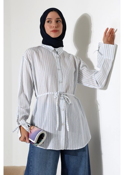 Kadın Modal Dokuma Kumaş Mavi Tesettür Gömlek modelleri