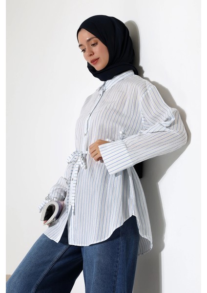 Kadın Modal Dokuma Kumaş Mavi Tesettür Gömlek fırsatları