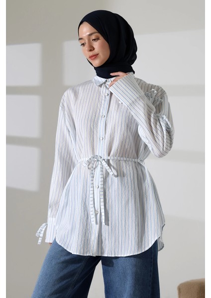 Kadın Modal Dokuma Kumaş Mavi Tesettür Gömlek indirimleri