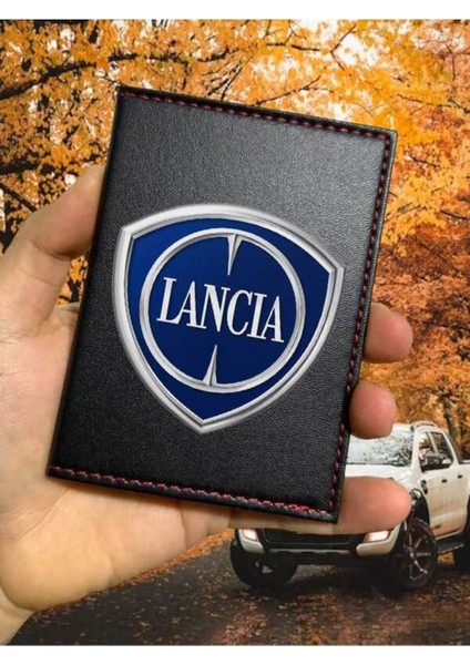 Lancia Desenli Ruhsat Kabı Logolu Oto Ruhsat Kılıfı Vinleks Deri Dikişli Araç Ruhsat Koruyucu