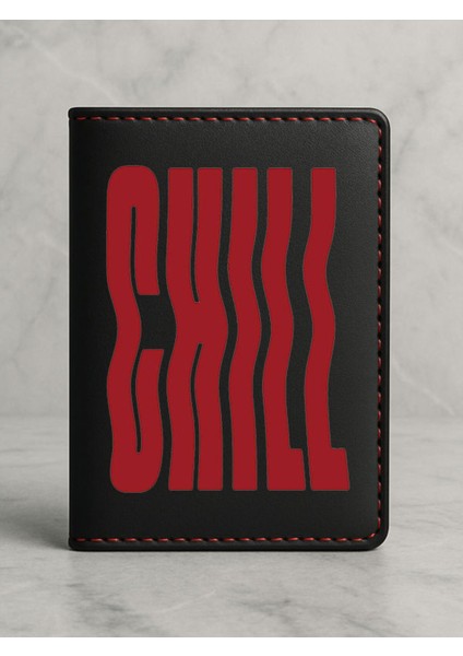 Ruhsat Koruyucu Baskılı Kart Bölmeli Siyah Vinlex Deri Ruhsat Kabı Kılıfı Chill