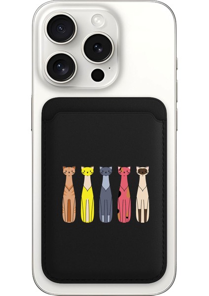 iPhone 11 12 13 14 15 16 17 Pro Max Plus Air Magsafe Mıknatıslı Siyah Kartlık Biblo Kediler