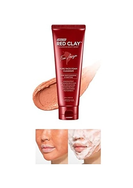 Mıssha Gözenekli Ciltler Için Amazon Kili Temizleyici 120ML Amazon Red Clay Pore Pack Foam Cleanser modelleri