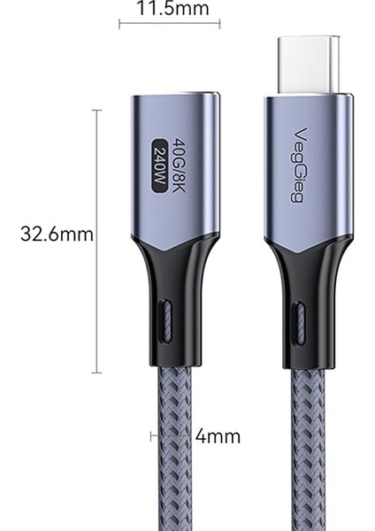 USB 4.0 E-Mark 240W 40GBPS Thunderbolt 4 8k 60Hz Type-C Uzatma Kablosu 1 Metre fırsatları