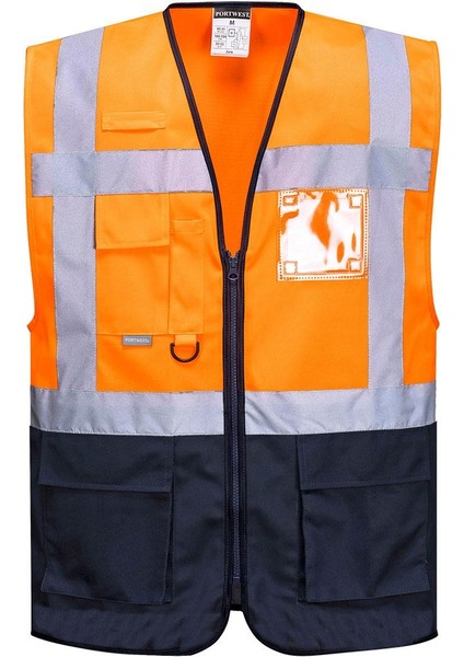 C 476 Reflektörlü Mühendis Yeleği (Turuncu/lacivert)