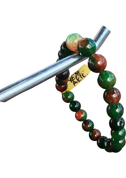 Yeşil Tonlarda Renkli Elastik Misina Üzerine Yeşil Akik Doğal Taş Bileklik