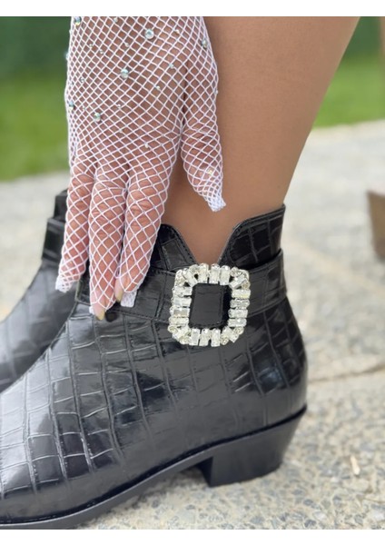 Marseil Kroko Desenli Kadın Deri Bot Taş Tokalı Şık Büyük Numara fırsatları