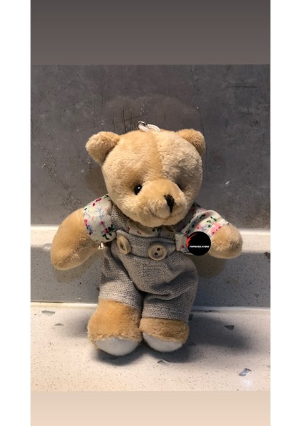 Sevimli Elbiseli Tulumlu Ayıcık Peluş Oyuncak Anahtarlık Uyku Arkadaşı Hediyelik 12 cm