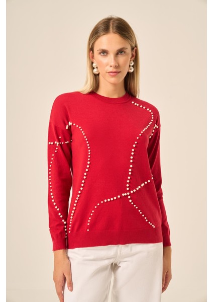 Inci Detaylı Kazak Kırmızı 25103