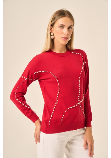 Inci Detaylı Kazak Kırmızı 25103 fiyatları