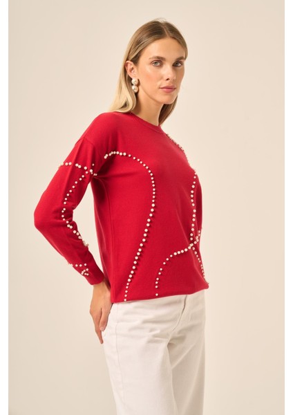 Inci Detaylı Kazak Kırmızı 25103