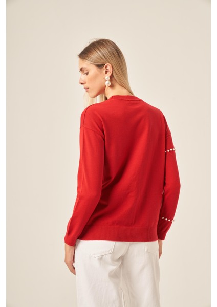 Inci Detaylı Kazak Kırmızı 25103