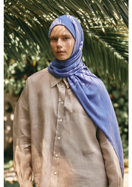 Simetrik Jakar Italyan Ipekli Şal Kot Mavi