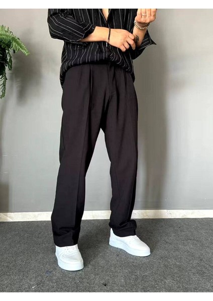 Old Money Pileli Baggy Kalıp Beli Lastikli Yazlık Keten Pantolon