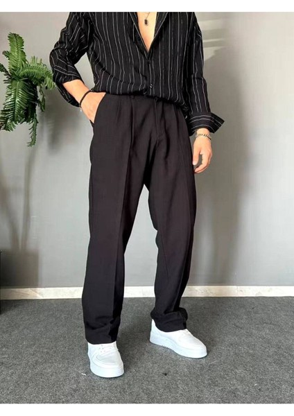 Old Money Pileli Baggy Kalıp Beli Lastikli Yazlık Keten Pantolon modelleri