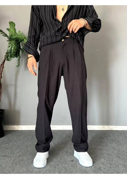 Old Money Pileli Baggy Kalıp Beli Lastikli Yazlık Keten Pantolon fırsatları